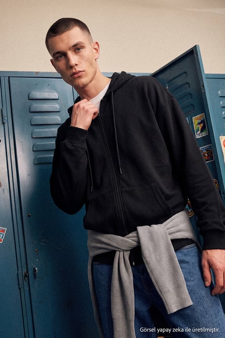 TRENDYOL MAN Herren Schwarz Einfarbig Lang Oversize Sweatshirts - Image 1
