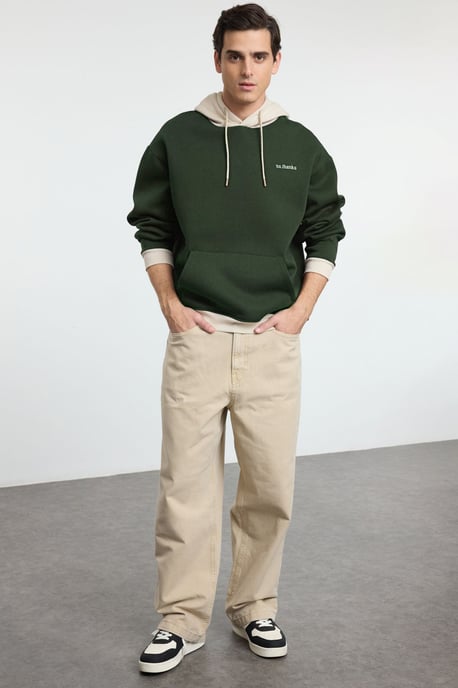 TRENDYOL MAN Herren Khaki Colour-Block Lang Oversize Sweatshirts - Image 6