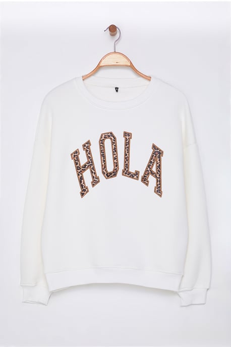 TRENDYOLMİLLA Mädchen Ecru Slogan Lang Regular Fit Sweatshirts - Image 4