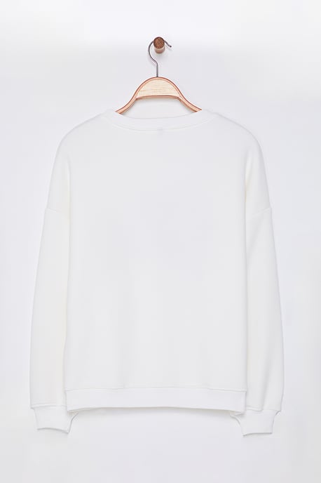 TRENDYOLMİLLA Mädchen Ecru Slogan Lang Regular Fit Sweatshirts - Image 5