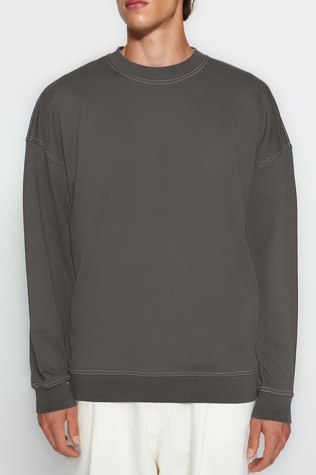 TRENDYOL MAN Herren Grau Einfarbig Lang Oversize Sweatshirts - Image 3