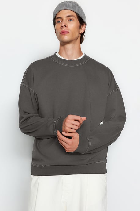 TRENDYOL MAN Herren Grau Einfarbig Lang Oversize Sweatshirts - Image 6