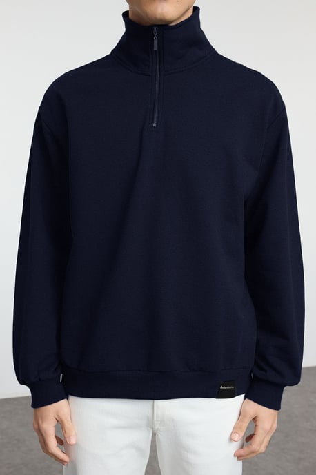 TRENDYOL MAN Herren Dunkelblau Slogan Lang Oversize Sweatshirts - Image 2
