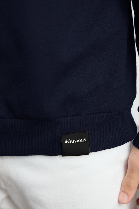 TRENDYOL MAN Herren Dunkelblau Slogan Lang Oversize Sweatshirts - Image 4