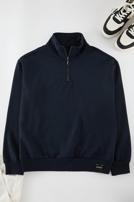 TRENDYOL MAN Herren Dunkelblau Slogan Lang Oversize Sweatshirts - Image 5