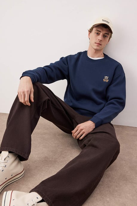 TRENDYOL MAN Herren Dunkelblau Einfarbig Lang Oversize Sweatshirts - Image 4