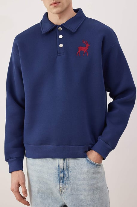 TRENDYOL MAN Herren Dunkelblau Einfarbig Lang Oversize Sweatshirts - Image 2