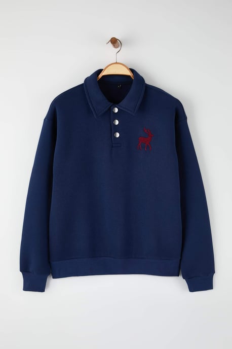 TRENDYOL MAN Herren Dunkelblau Einfarbig Lang Oversize Sweatshirts - Image 4