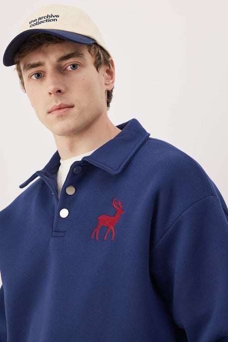 TRENDYOL MAN Herren Dunkelblau Einfarbig Lang Oversize Sweatshirts - Image 6
