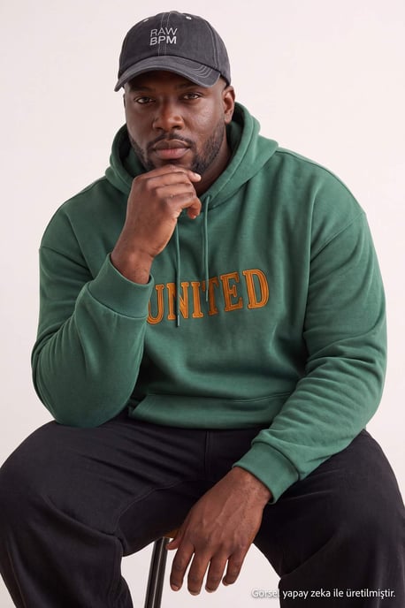 TRENDYOL MAN Unisex Grün Slogan Lang Oversize Große Größen Sweatshirts - Image 2