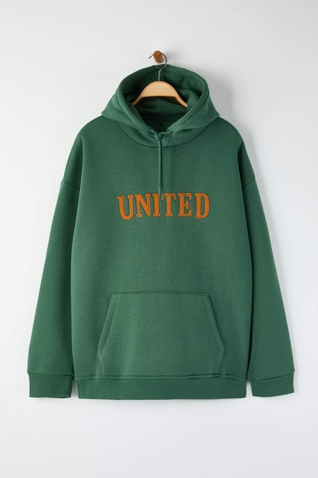 TRENDYOL MAN Unisex Grün Slogan Lang Oversize Große Größen Sweatshirts - Image 4