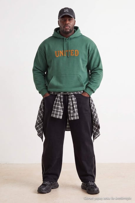 TRENDYOL MAN Unisex Grün Slogan Lang Oversize Große Größen Sweatshirts - Image 6