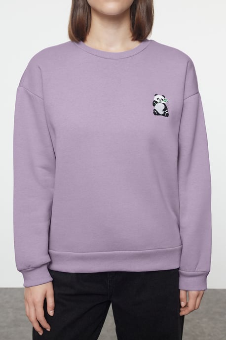 TRENDYOLMİLLA Damen Lila Animal-Print Lang Regular Fit Sweatshirts - Image 3