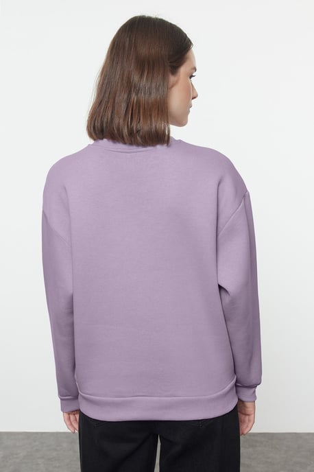 TRENDYOLMİLLA Damen Lila Animal-Print Lang Regular Fit Sweatshirts - Image 5