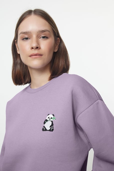 TRENDYOLMİLLA Damen Lila Animal-Print Lang Regular Fit Sweatshirts - Image 6