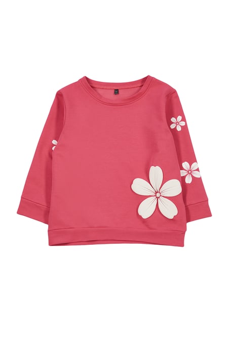 TRENDYOLKIDS Mädchen Rosa Geblümt Lang Regular Fit Sweatshirts - Image 3
