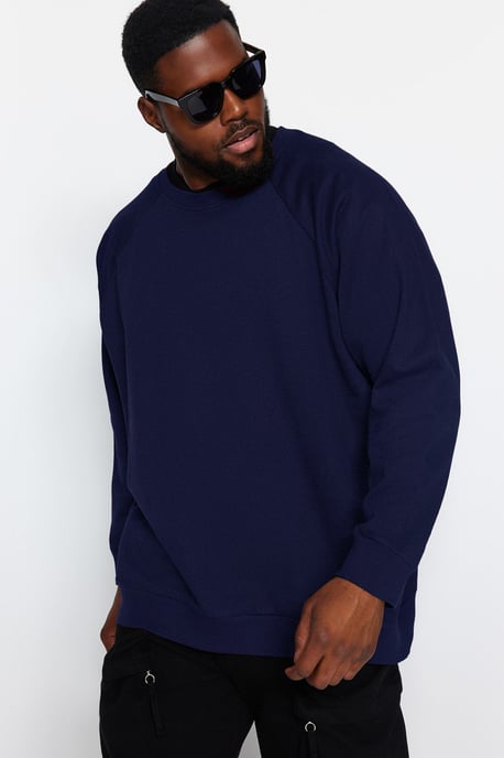 TRENDYOL MAN Herren Dunkelblau Einfarbig Lang Oversize Große Größen Sweatshirts - Image 1