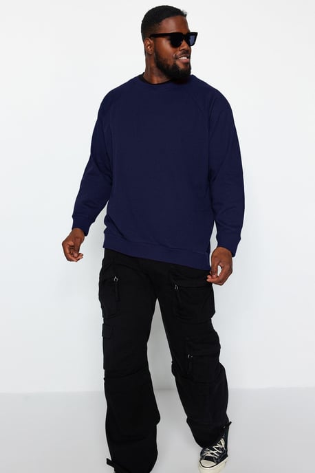 TRENDYOL MAN Herren Dunkelblau Einfarbig Lang Oversize Große Größen Sweatshirts - Image 4