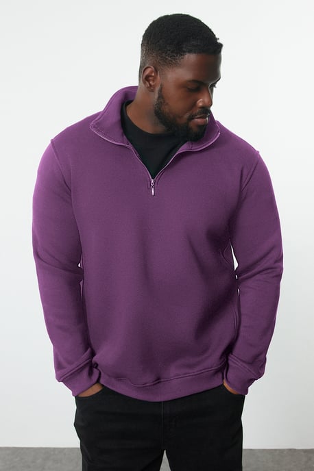 TRENDYOL MAN Herren Lila Einfarbig Lang Oversize Große Größen Sweatshirts - Image 1