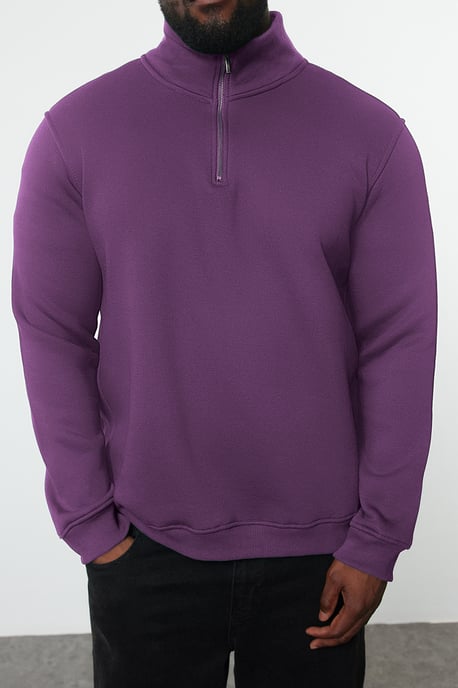 TRENDYOL MAN Herren Lila Einfarbig Lang Oversize Große Größen Sweatshirts - Image 2
