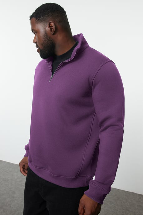 TRENDYOL MAN Herren Lila Einfarbig Lang Oversize Große Größen Sweatshirts - Image 6