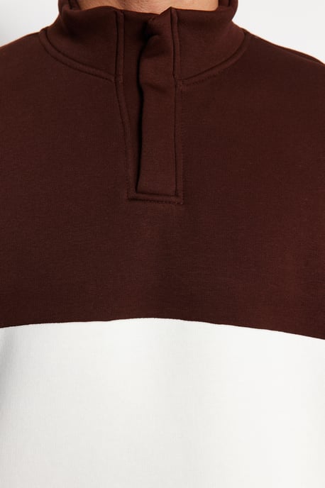 TRENDYOL MAN Herren Braun Colour-Block Lang Oversize Sweatshirts - Image 3