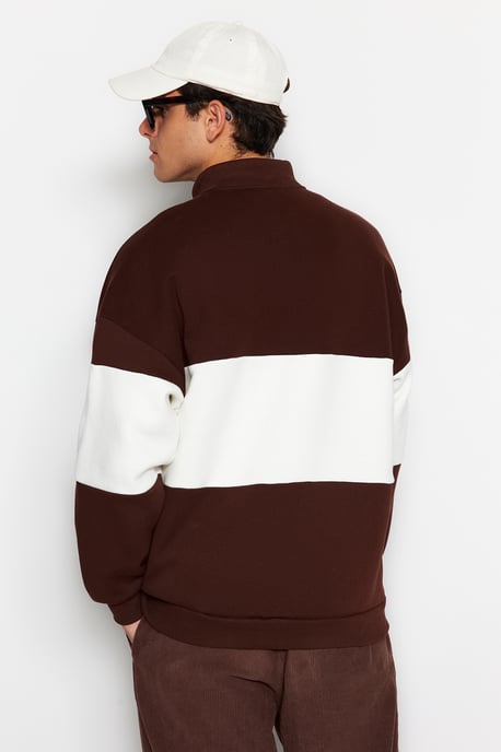 TRENDYOL MAN Herren Braun Colour-Block Lang Oversize Sweatshirts - Image 4