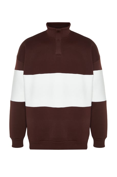TRENDYOL MAN Herren Braun Colour-Block Lang Oversize Sweatshirts - Image 5