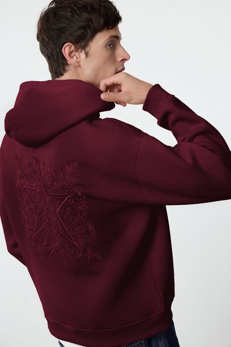 TRENDYOL MAN Herren Bordeaux Slogan Lang Oversize Sweatshirts - Image 1