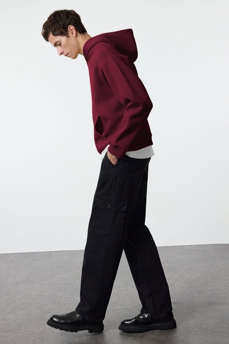 TRENDYOL MAN Herren Bordeaux Slogan Lang Oversize Sweatshirts - Image 5