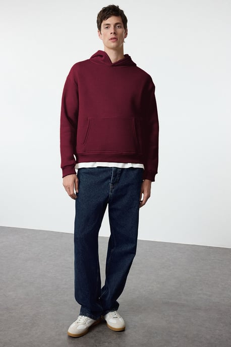 TRENDYOL MAN Herren Bordeaux Slogan Lang Oversize Sweatshirts - Image 6