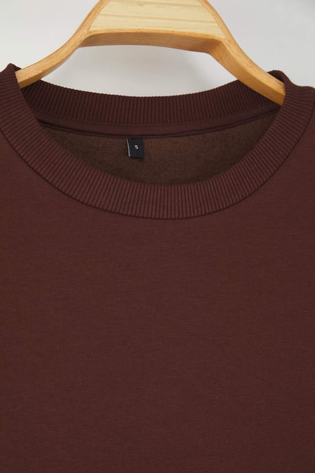 TRENDYOLMİLLA Damen Braun Einfarbig Lang Oversize Sweatshirts - Image 5