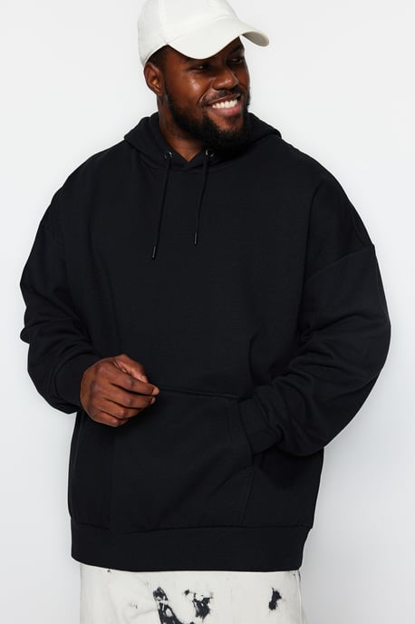 TRENDYOL MAN Herren Schwarz Einfarbig Lang Oversize Große Größen Sweatshirts - Image 1