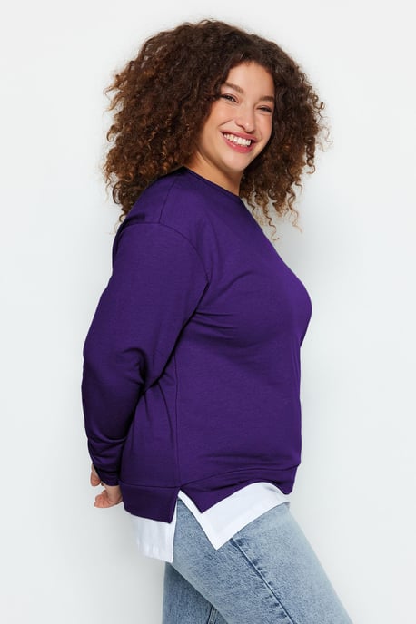 Trendyol Curve Damen Lila Einfarbig Lang Oversize Große Größen Sweatshirts - Image 2