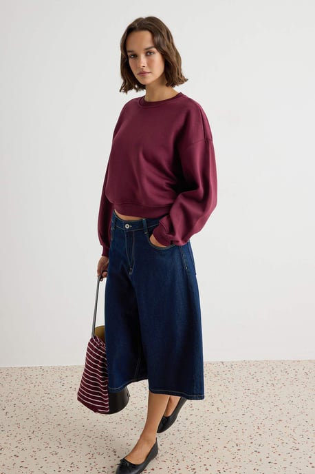 TRENDYOLMİLLA Damen Lila Einfarbig Lang Oversize Sweatshirts - Image 4