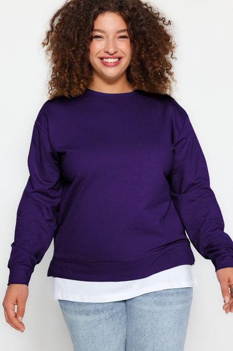 Trendyol Curve Damen Lila Einfarbig Lang Oversize Große Größen Sweatshirts - Image 3