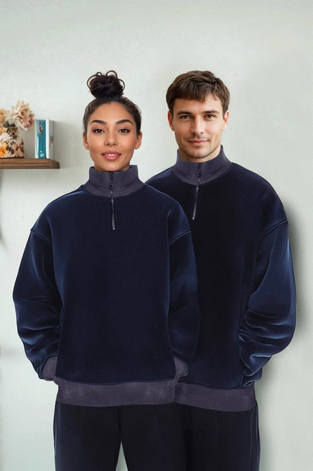 TRENDYOL MAN Herren Dunkelblau Colour-Block Lang Oversize Sweatshirts - Image 6