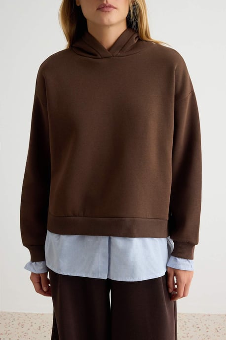 TRENDYOLMİLLA Damen Braun Einfarbig Lang Oversize Sweatshirts - Image 2