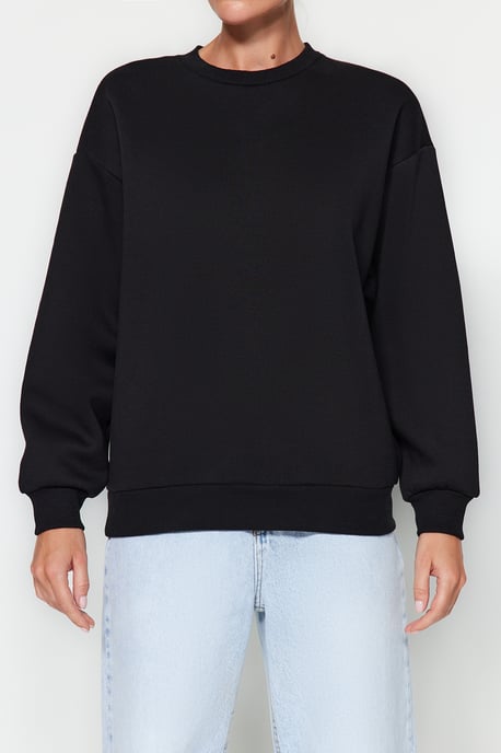 TRENDYOLMİLLA Damen Schwarz Einfarbig Lang Regular Fit Sweatshirts - Image 5
