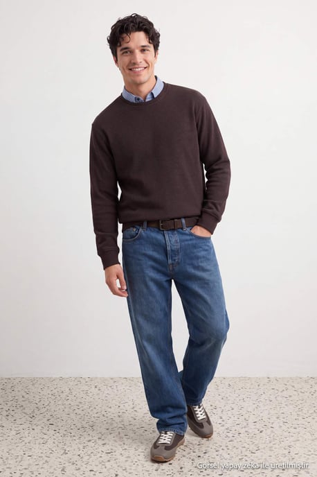 TRENDYOL MAN Herren Braun Einfarbig Lang Oversize Sweatshirts - Image 2