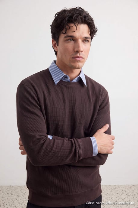 TRENDYOL MAN Herren Braun Einfarbig Lang Oversize Sweatshirts - Image 6