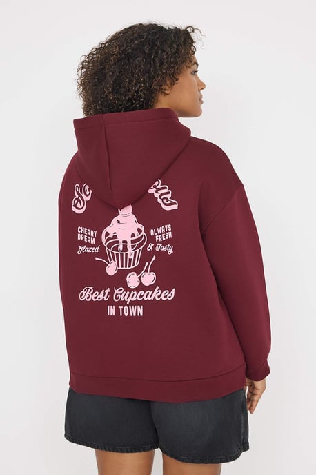 Trendyol Curve Damen Bordeaux Slogan Lang Oversize Große Größen Sweatshirts - Image 1