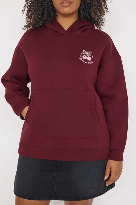Trendyol Curve Damen Bordeaux Slogan Lang Oversize Große Größen Sweatshirts - Image 2