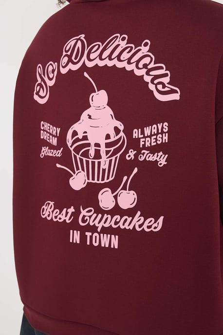 Trendyol Curve Damen Bordeaux Slogan Lang Oversize Große Größen Sweatshirts - Image 3