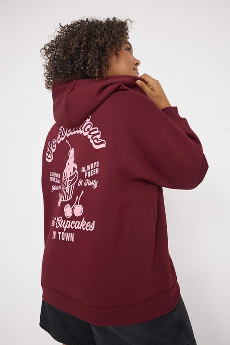 Trendyol Curve Damen Bordeaux Slogan Lang Oversize Große Größen Sweatshirts - Image 4