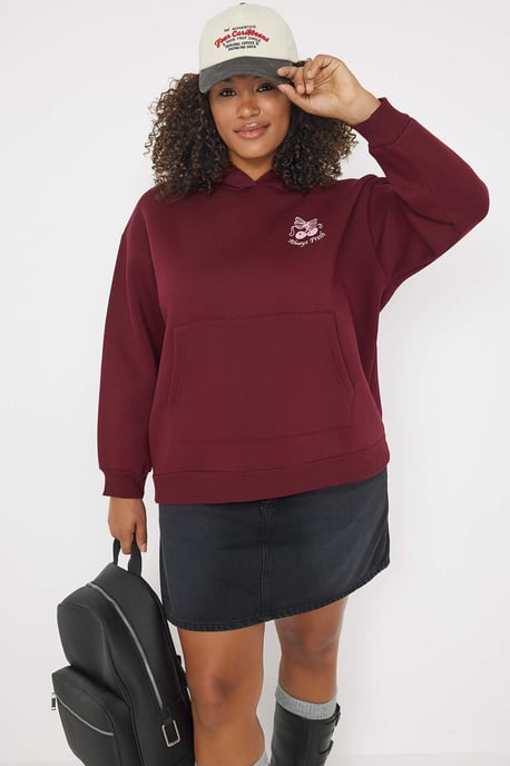Trendyol Curve Damen Bordeaux Slogan Lang Oversize Große Größen Sweatshirts - Image 5