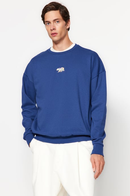 TRENDYOL MAN Herren Dunkelblau Einfarbig Lang Oversize Sweatshirts - Image 1