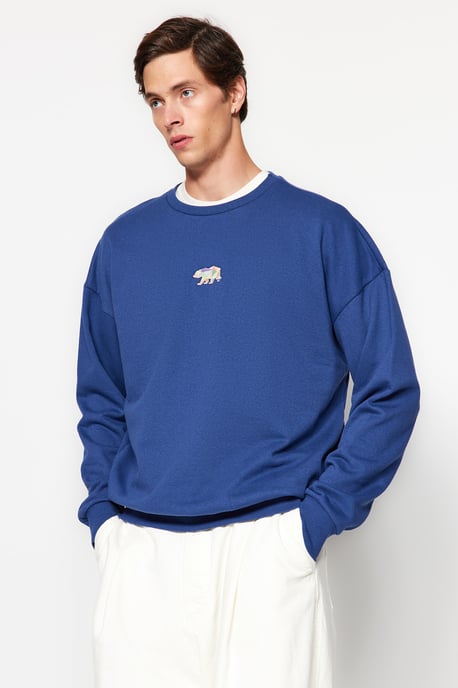 TRENDYOL MAN Herren Dunkelblau Einfarbig Lang Oversize Sweatshirts - Image 5