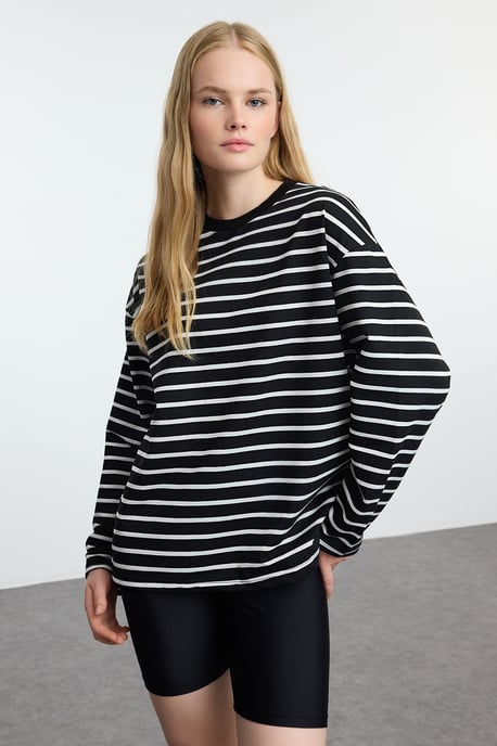 TRENDYOLMİLLA Damen Gestreift Lang Oversize Sweatshirts - Image 4