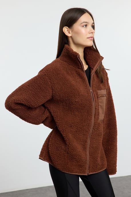 TRENDYOLMİLLA Damen Braun Einfarbig Lang Oversize Sweatshirts - Image 1